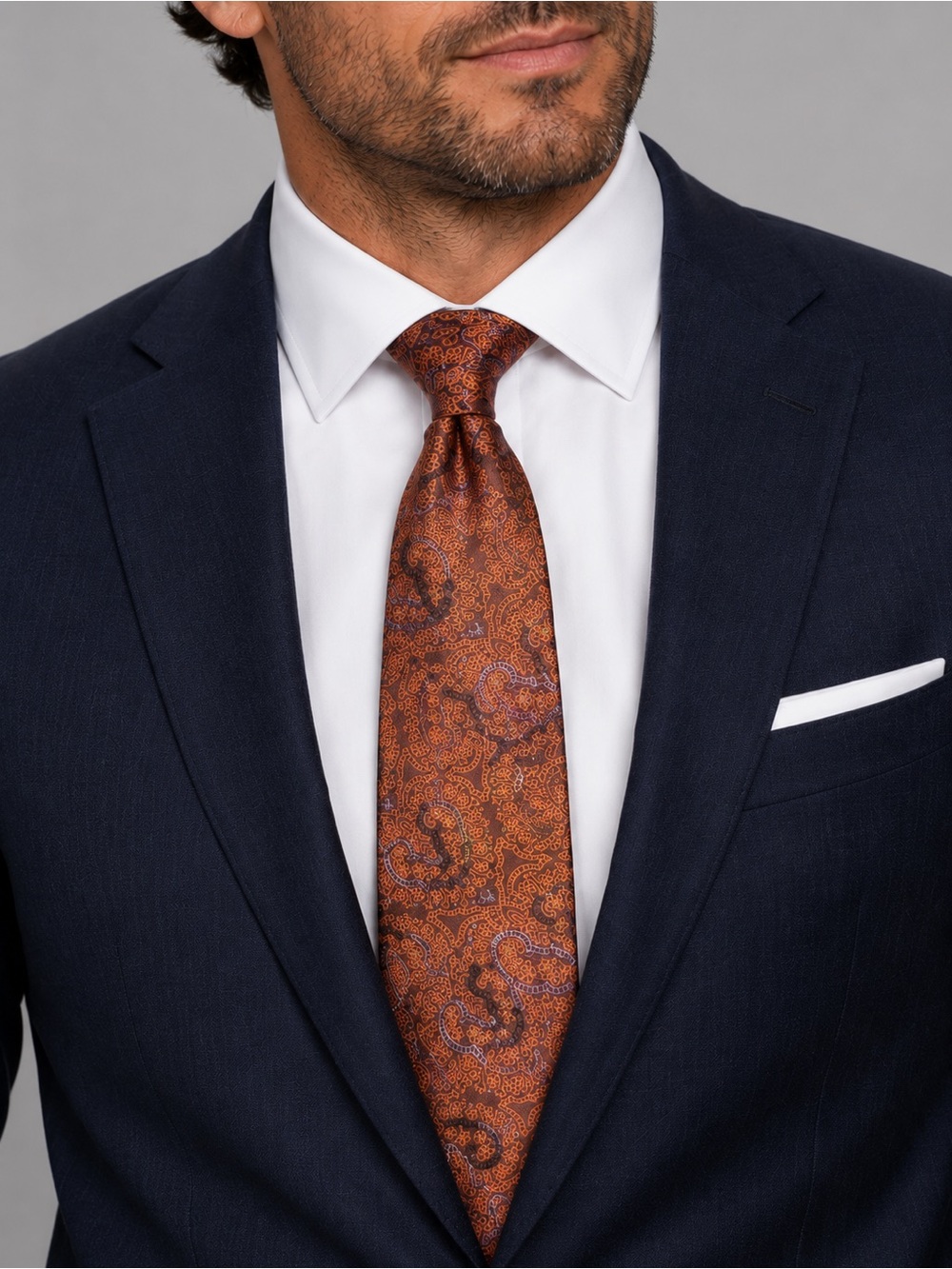 Robert Graham Men’s Silk Orange Striped Paisley Knowledge Wisdom Truth Neck Tie